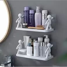 Prateleira Plástico com adesivo Suporte Prateleira Boneco Multifuncional Banheiro Cozinha Decoração