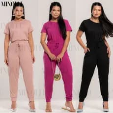 Conjunto Feminino em Malha Suede Light Calça Jogger Blusa Feminina Tshirt Confortável Fardamento