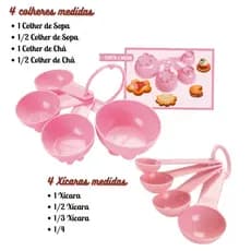 Conjunto Medidores Medidas xicaras e colheres rosa 8 peças