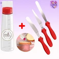 Kit Confeiteiro Regador de Bolo e 3 Espátulas Alisadoras Cobertura Chantily