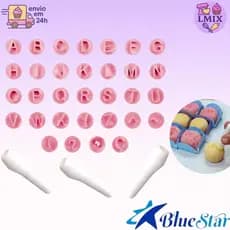 Kit Carimbos Letras/Alfabeto 35 Peças Cor Rosa Blue Star