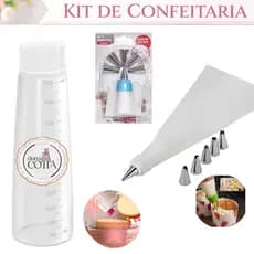 Kit Regador de massas Bisnaga para umedecer Bolo Branco e Saco de confeitar com 6 Bicos Inox