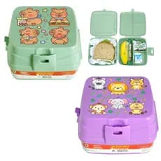 Lancheira Dupla com 4 Divisórias Infantil Safari Capivara e Lanche Marmita Lanche Escolar Marmitinha
