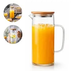 Jarra de Vidro Borossilicato com Tampa de Bambu para Suco Agua 1 Litro