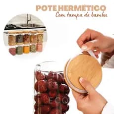 Kit Potes de vidro hermético para tempero com tampa bambu 200ml