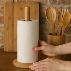 Suporte Bambu Porta Papel Toalha Para Mesa Bancada Rolo Acabamento Suporte Papel Toalha