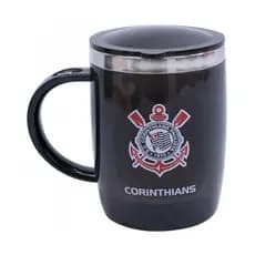 CANECA CORINTHIANS TÉRMICA ORIGINAL DO CLUBE 450ML COM TAPA OFICIAL NA CAIXA
