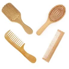 Kit Pentes Escovas Bambu Madeira Cabelo Barba Redonda Quadrada Diferentes Tamanhos