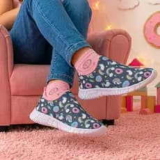 Tênis Infantil Escolar Calce Facil Leve Confortável Unicornio Arco-iris Sapato Menina Chinelo Rasteira Papete Sandali