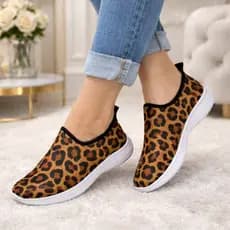 Tênis Feminino Calce Fácil Mulher Delicado Animal Print Sem Cadarço Anatômico Casual Dia a Dia Elegante Moderno