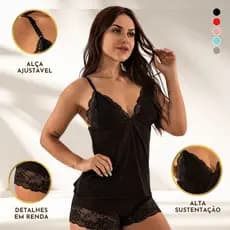 Baby Doll Feminino Renda Alcinha Confortável Pijama Curto P M G GG  ou