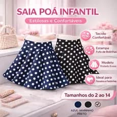 Saia Infantil Poá Bolinha Vintage Retrô Rodada Moda Festa Estilosa Confortável Criança