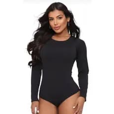 Body Manga Longa Gola Canoa Feminino Elegante Básico Ajustado Tendência Elegante