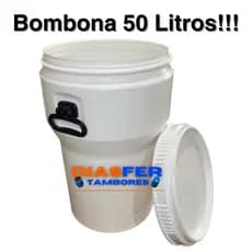 Bombona 50 Litros Formato de Taça Tampa de Rosca Alças Reforçadas Ideal para Armazenar Alimentos Ração Sabão Grãos Milho Açucar Liquidos Agua Resuo Bombona Usada Tambor 50 Litros