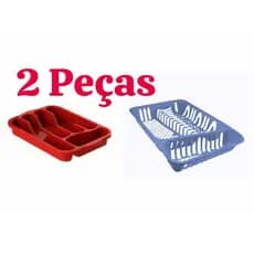 kIT Escorredor Louças Plástico 12 Pratos e Porta Talher Cozinha
