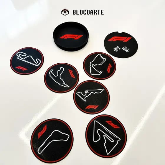 Kit 6 Porta Copos Pistas F1 Impresso 3D + Case Logo - Decoração Formula 1