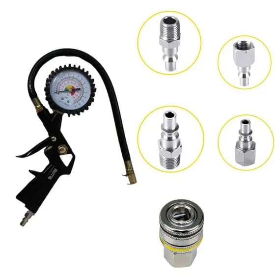 Kit Calibrador De Pneu Analógico Manômetro + Engates
