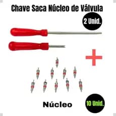 Kit 2 Chaves Saca Núcleo 25mm e 100mm Tipo Fenda + 10 Núcleos De Válvula De Pneu