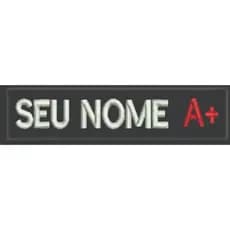 Patch Sutache tarja Bordado Nome e Tipo Sanguíneo 10x2,5CM Tag Identificação