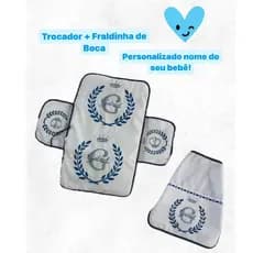 Trocador de Fralda portátil Impermeável com 2 bolsos + 01 Fraldinha de Boca Personalizado com Nome do Seu BB!!!