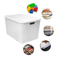 CESTO CAIXA ORGANIZADORA RATTAN 40L BRANCO ESCRITORIO COZINHA ARMARIO GRANDE