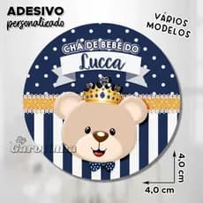 Adesivo Ursinho Principe Personalizado para Cha de Bebe Aniversario Maternidade Lembrancinha Cha Revelação4cm