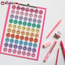 140 Adesivo Smile Flor Colorido para Planner Caderno Embalagem Unboxing