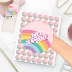 63 Adesivo Arco Iris Oba Cheguei Um mimo pra vc Redondo