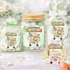 Kit Adesivo Safari para Chá de Bebê Aniversario Tacinha Lembrancinha 3cm 4cm 5cm