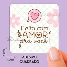 Etiqueta Adesiva Feito com Amor para Embalagem Quadrado 3cm
