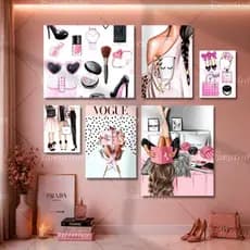 Kit de 6 Quadros Decorativos Feminino Fashion Meninas Mulher para Decoração de Parede Lojas de Roupa