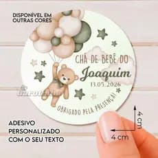 Adesivo Personalizado Chá de Bebê Ursinho Balão Lembrancinha Maternidade Cha Revelação 4cm