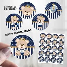 Adesivo Ursinho Principe para Cha de Bebe Aniversario Maternidade Lembrancinha 4cm