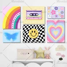 Kit 6 Quadros Decorativos Pinterest Kawaii VSCO Aesthetic *MOLDURA IMPRESSSA* para Decoração de Quarto Parede Casa