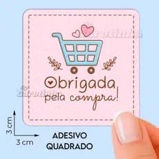 Etiqueta Adesiva Obrigada pela Compra Quadrado para Encomendas 3cm