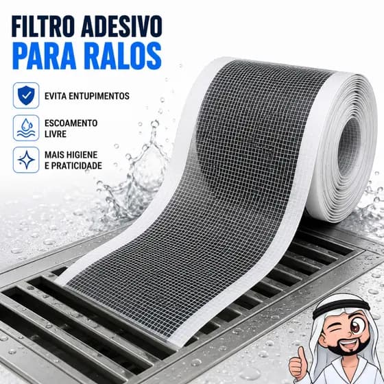 Tela Protetora Ralo Anti Inseto 4,95Mx6,8CM Adesivo Filtro Banheiro Quintal Coletor De Cabelo