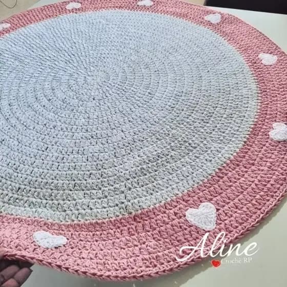 Tapete de Crochê Gigante Corações - Tapete de Crochê Infantil - Tapete Para Quarto