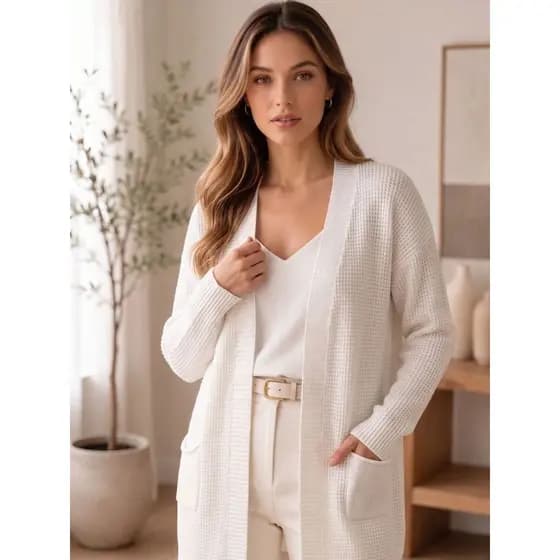 Cardigan Casaco Sobretudo Blusa Blazer Feminina Blusão  Bolsos Laterias Moda Inverno Femnino Tricot