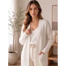Cardigan Casaco Sobretudo Blusa Blazer Feminina Blusão  Bolsos Laterias Moda Inverno Femnino Tricot