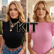 Kit 2 Blusas Femininas Tricot Gola Alta Babado Inverno Moda Dia a Dia Festas Tendencia Verão Basica