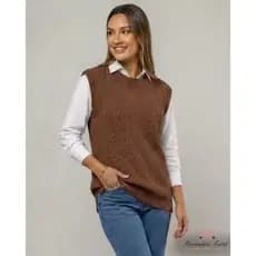Colete Feminino Blusa Tricot Sem Manga Básico Gola Redonda Regata Tricô Moda Inverno Primavera