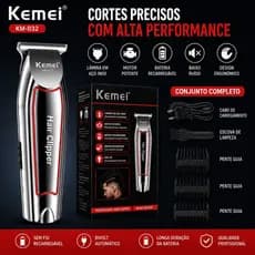 Máquina de cortar cabelo acabamento barba barbeador pezinho profissional recarregável kemei KM-032