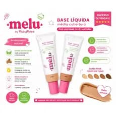Base Líquida Ruby Rose Melu Média Cobertura Efeito Natural Longa Duração Hidratante C03 C04