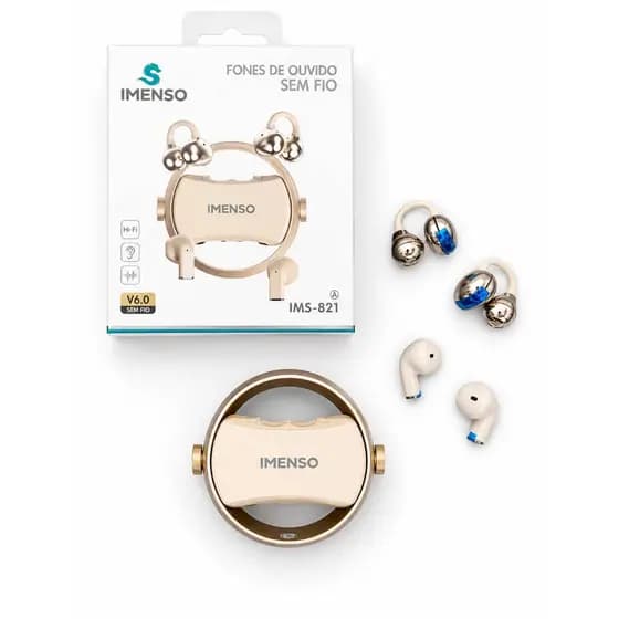 Fone Bluetooth Sem Fio IMENSO IMS-821 TWS V6.0 Hi-Fi Touch Estojo Urso Recarregável Android iPhone