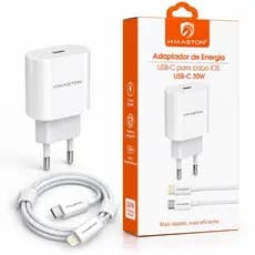 Carregador USB-C 30W Turbo H'Maston Cabo USB-C para Lightning iPhone 11 12 13 14 15 16 17 Carga Rápida PD