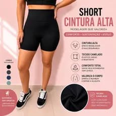 Short Legging Canelado Feminino Cintura Alta Academia Fitness Sem Transparência Empina Bumbum Excelente para Academia