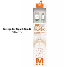 Cabo USB 3 Metros Tipo C para iPhone Lightning Carregamento Rápido Reforçado Xiami Sansumg iPhone  11 12 13 14 15 16 17