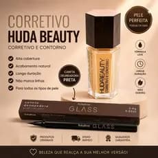 Kit Corretivo Líquido + Caneta Delineadora Ruby Rose Glass | Alta Cobertura e Longa Duração