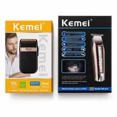 Kit Kemei KM-032 + Shaver KM-2024 Profissional Máquina de Acabamento Sem Fio Aparador de Barba Cabelo Recarregável USB