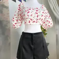 Glamaura Conjunto Feminino – Cropped Estampado com Bojo + Short Alfaiataria com Zíper Lateral